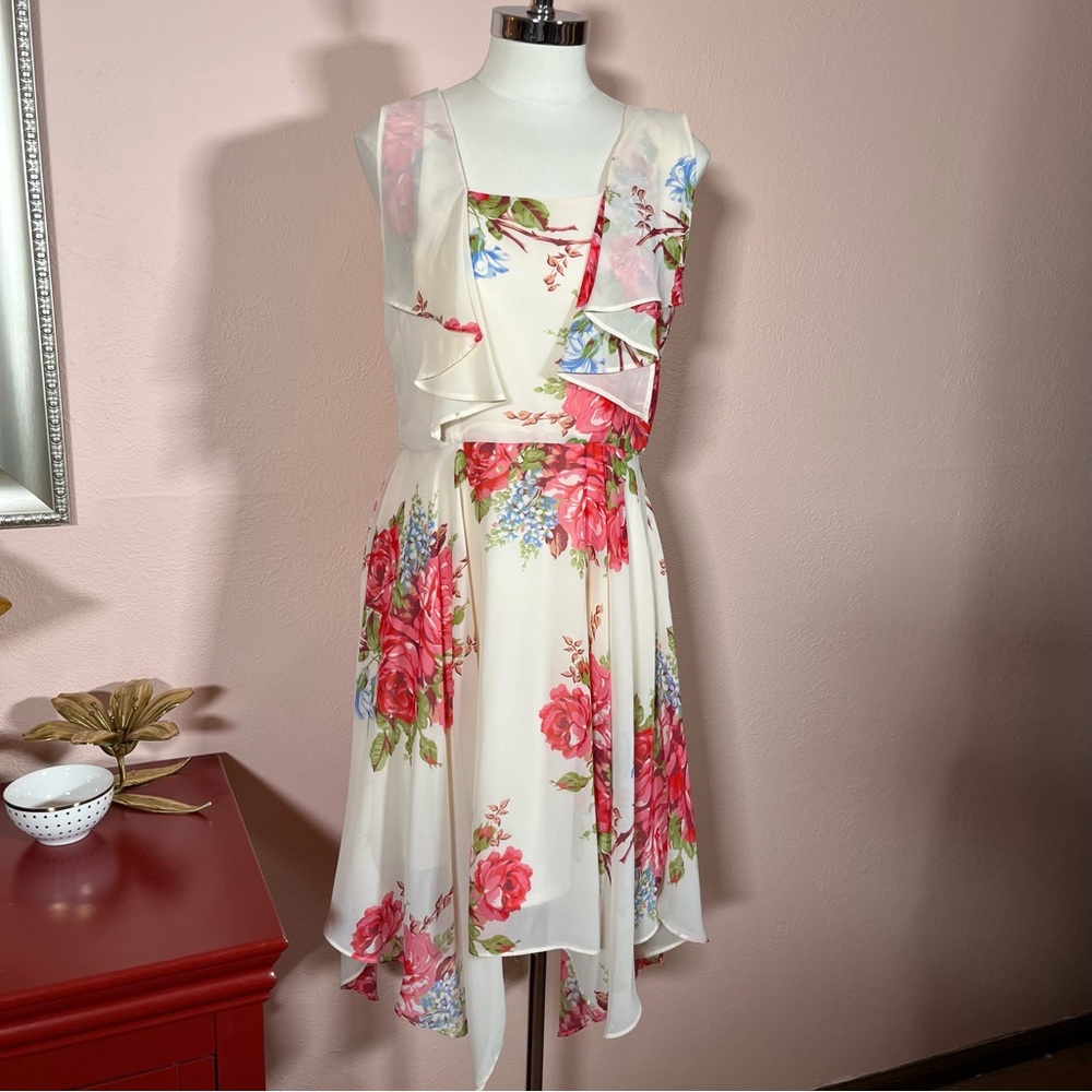 Vintage 90 Y2k Retro Betsey Johnson Cottagecore Floral ruffle Front Midi Dress - Picture 10 of 17